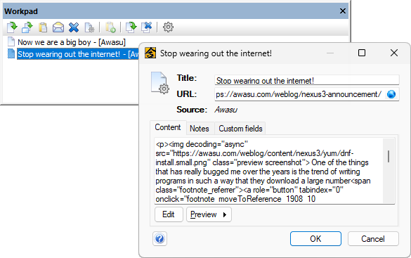 Editing a Workpad item